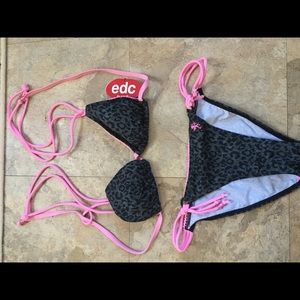 NET edc black leopard print dress pink tie